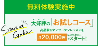 大好評の「お試しコース」高品質なマンツーマンレッスンを月20,000円でスタート！